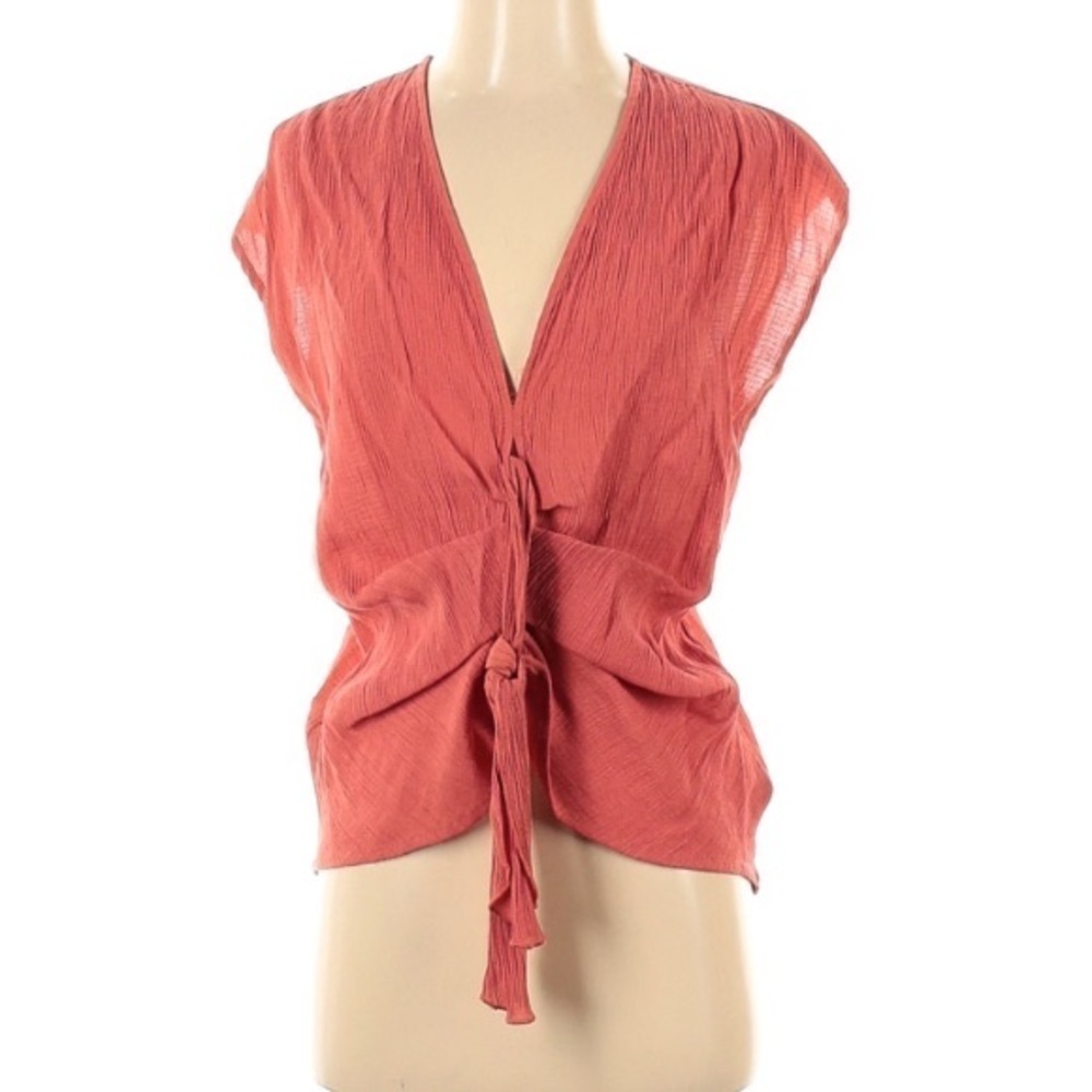 Umgee Gauze Salmon V Neck Front tie sleeveless top small